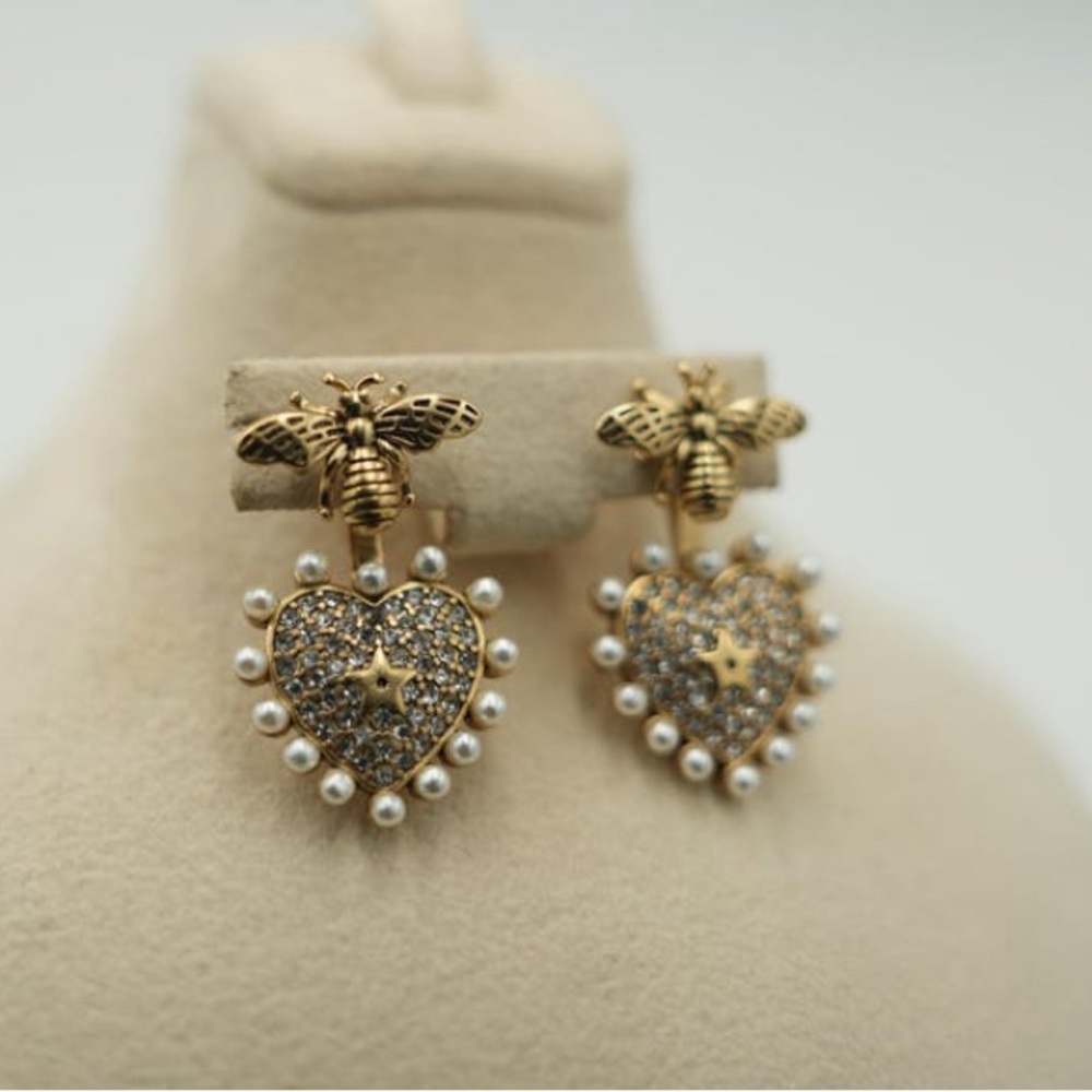 Dior Gold Heart Bee Earrings